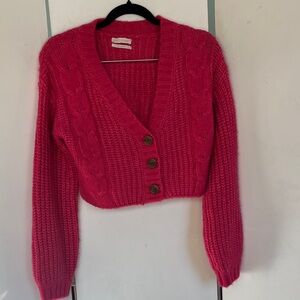 Urban Outfitters Lolli Fuchsia Button-Up Cardigan With Tube Top